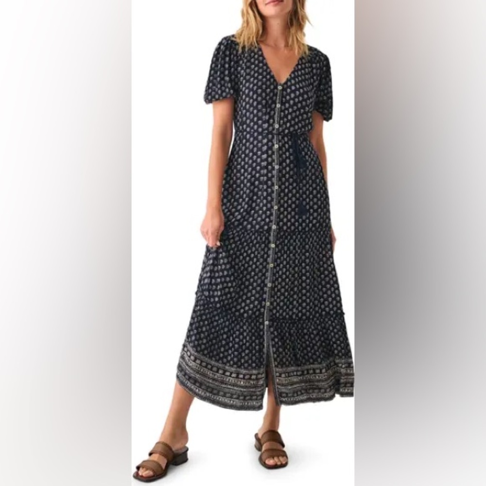 Faherty Navy and White Maxi Dress